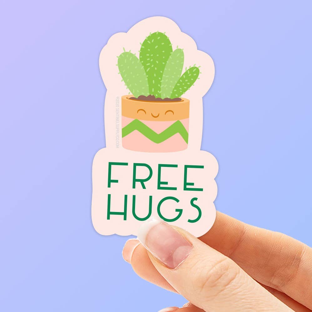 Sentinel Supply - Free Hugs Cute Cactus Sticker, Funny House Plant Decals