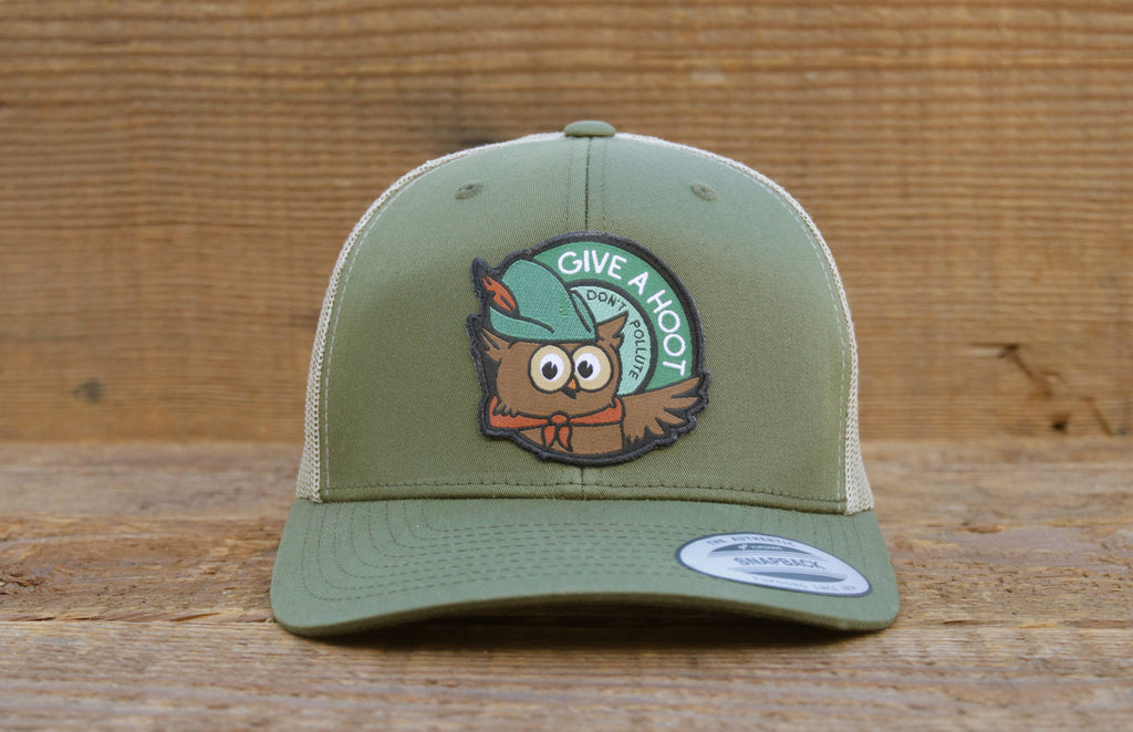 Squatchy - Give a Hoot Don't Pollute, Woodsy the Owl hat, Trucker Cap