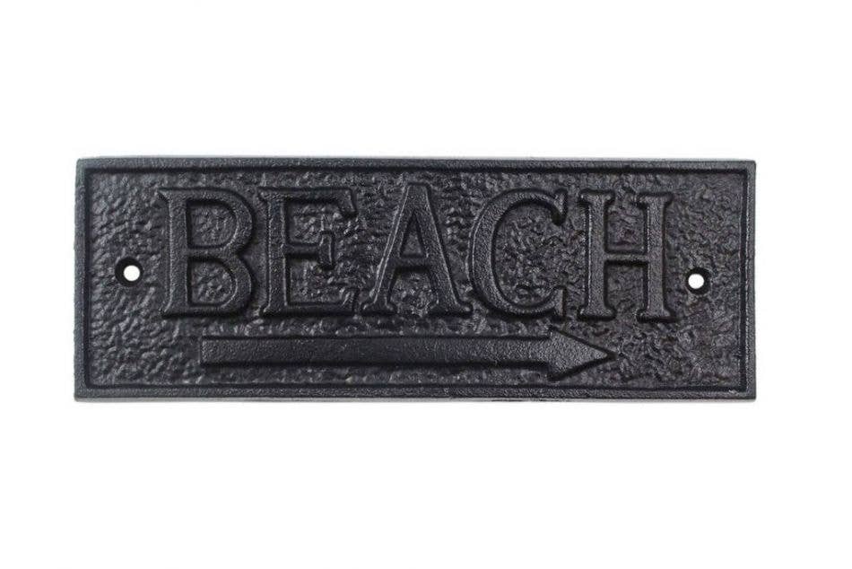 Hampton Nautical - Rustic Black Cast Iron Beach Sign 9"