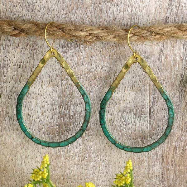 ZAD - Green & Gold Patina Teardrop Earring