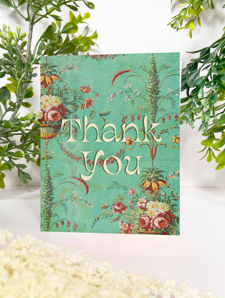 The Coin Laundry - Thank You Flowers Card - Mint Green Floral Greeting Card