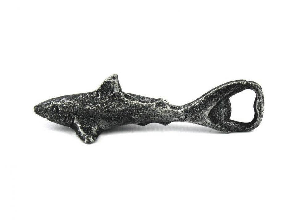Hampton Nautical - Antique Silver Cast Iron Shark Bottle Opener 6"
