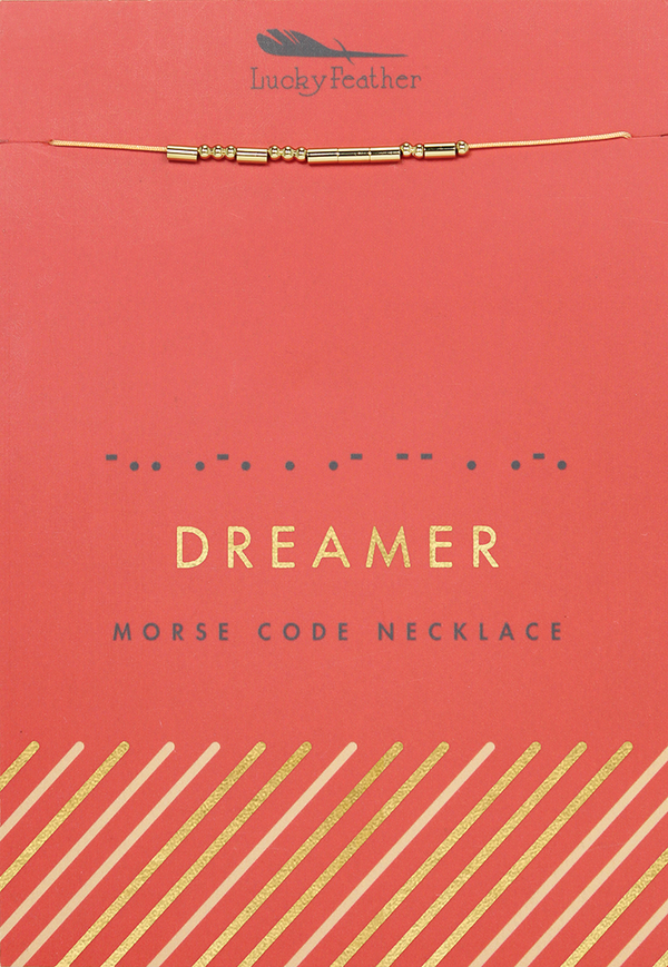 Lucky Feather - Morse Code Necklace - Gold - DREAMER