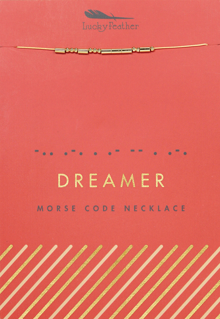 Lucky Feather - Morse Code Necklace - Gold - DREAMER