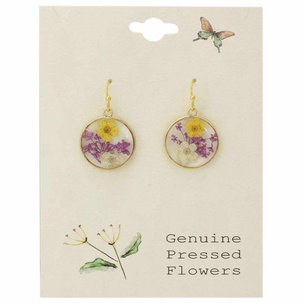 ZAD - Cottage Purple Yellow Dried Flower Round Earrings