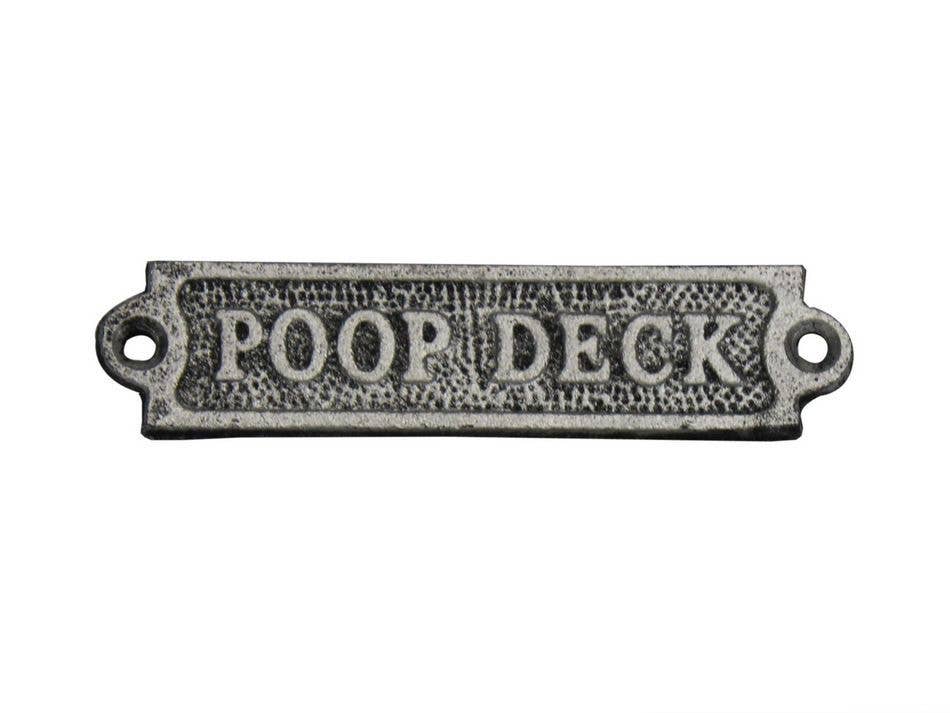 Hampton Nautical - Rustic Silver Cast Iron Poop Deck Sign 6"
