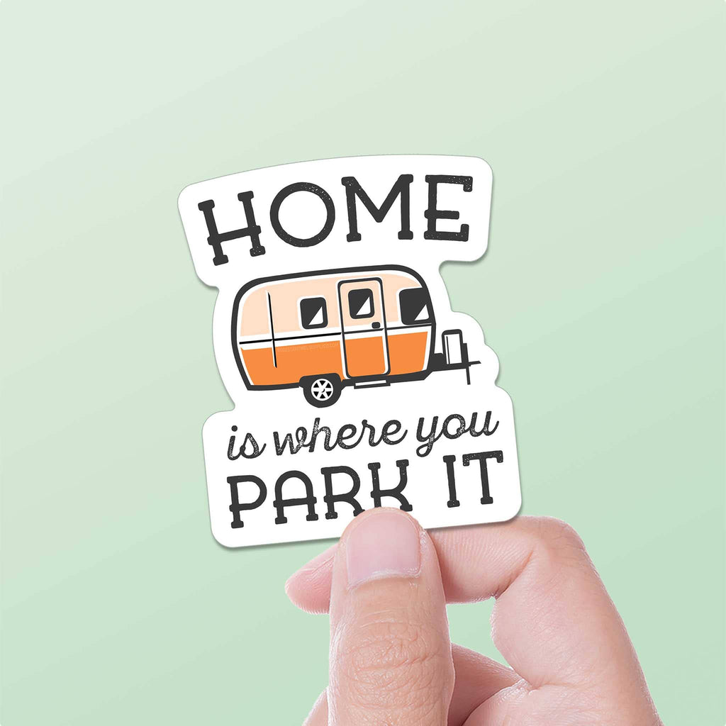Home Is Where You Park It RV Bumper Sticker, Vintage Camper: Small - 3" Water Bottle Size