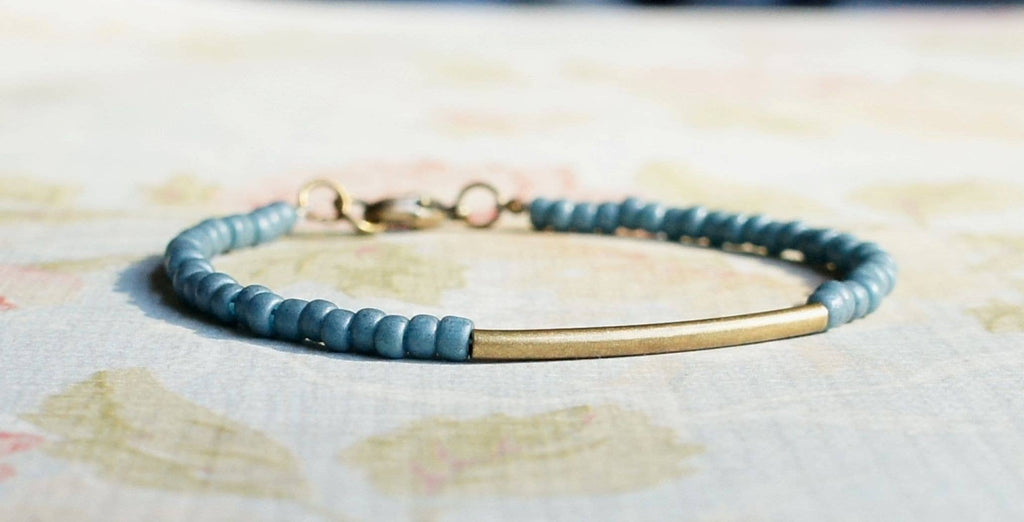 Sentimento - Matte Turquoise Blue Bronze Bar Bracelet