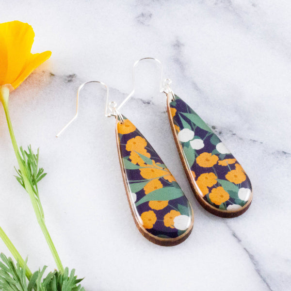 No Man's Land - Teardrop Modern California Poppy Earrings