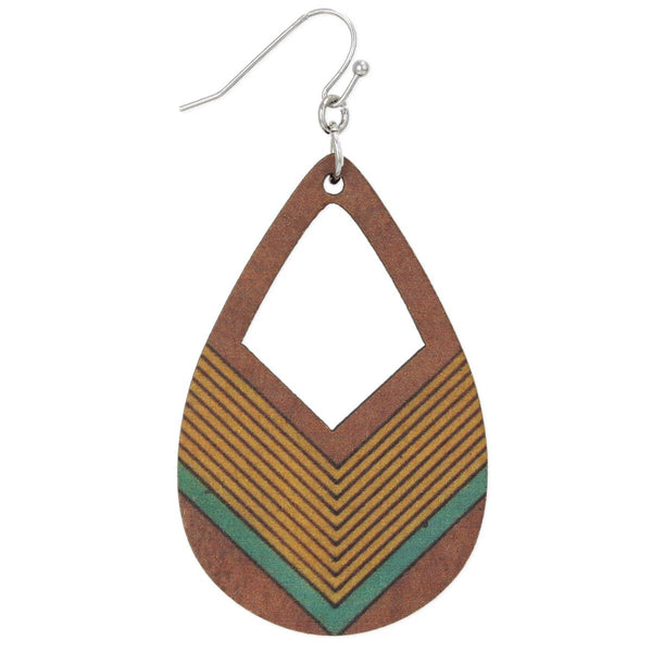 ZAD - Arrow Stripe Wood Teardrop Earrings