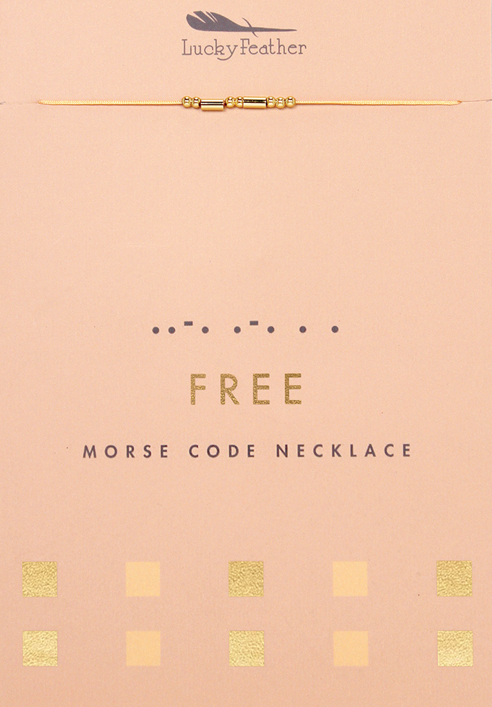 Lucky Feather - Morse Code Necklace - Gold - FREE