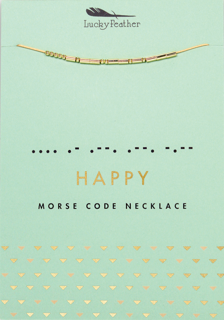 Lucky Feather - Morse Code Necklace - Gold - HAPPY