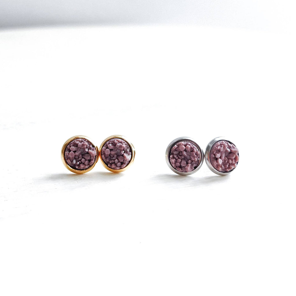 Farmhouse Chic Designs - Mauvey Taupe Mini Druzy Stud Earrings