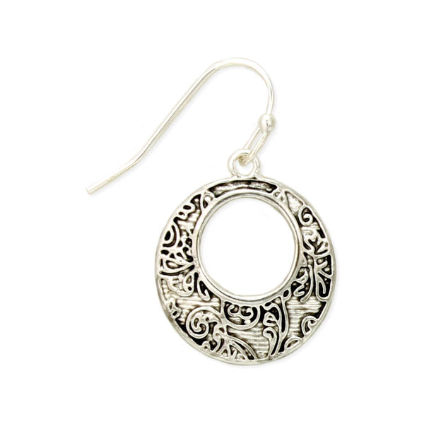 ZAD - Silver Vintage Floral Round Earrings