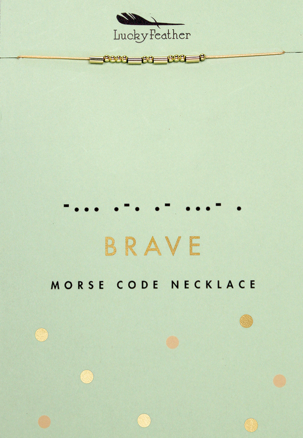 Lucky Feather - Morse Code Necklace - Gold - BRAVE