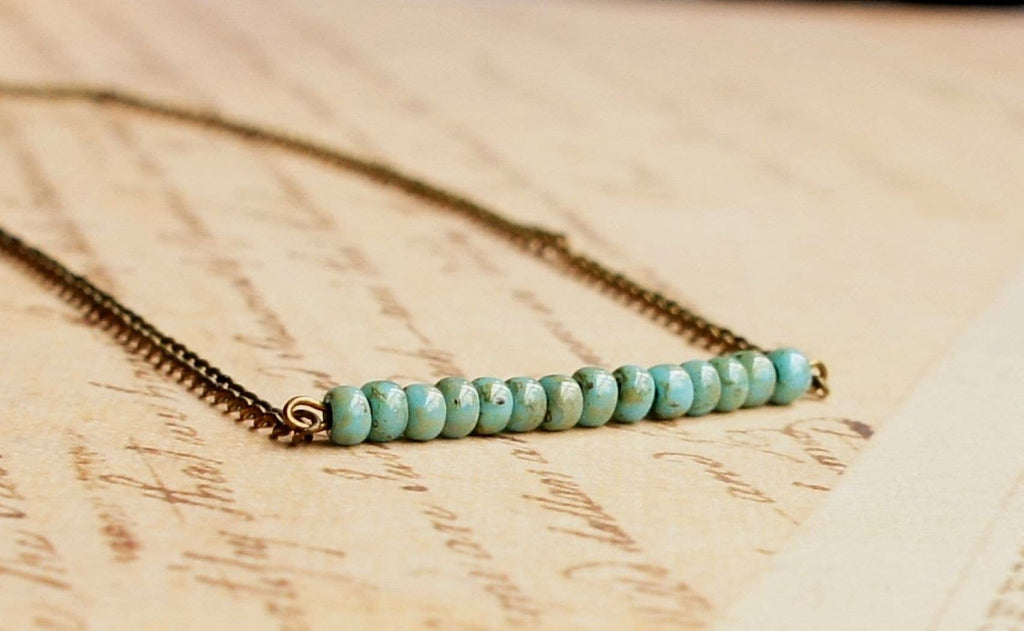 Sentimento - Turquoise Blue Beaded Bar Necklace