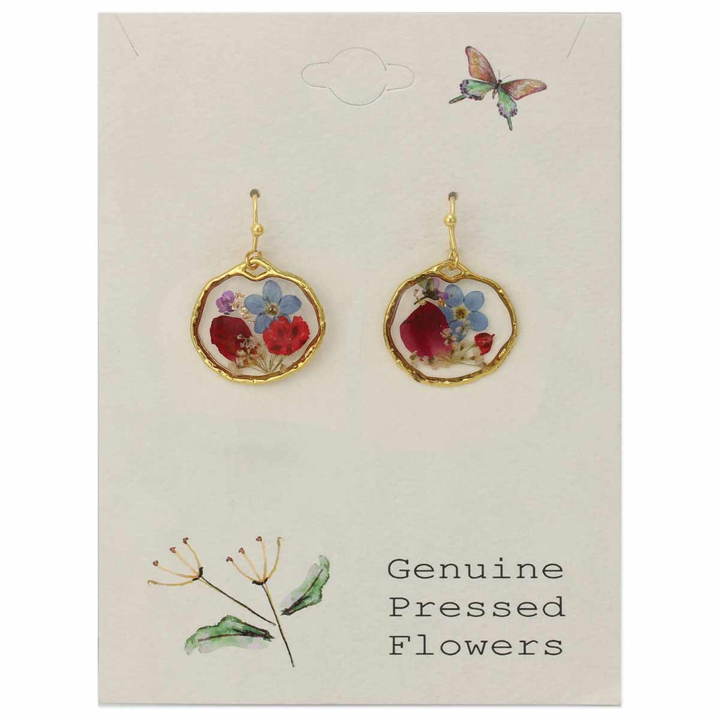 ZAD - Cottage Floral Blue Red Dried Flower Earrings