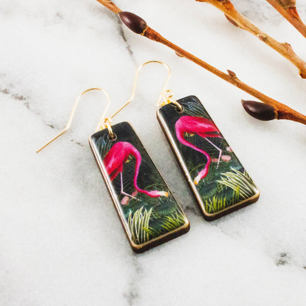 No Man's Land - Vintage Flamingo Tapered Rectangle Earrings