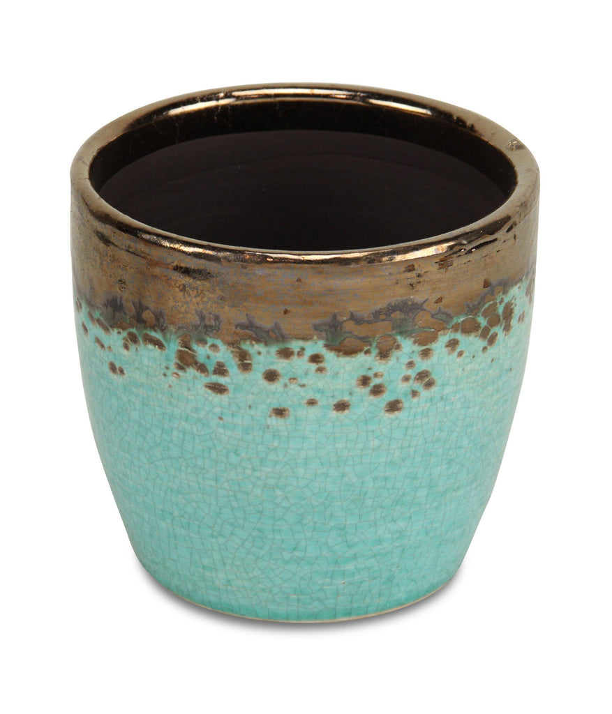 Cheungs Home Decor - Junius Electroplate Copper Rim Ceramic Pot: Blue