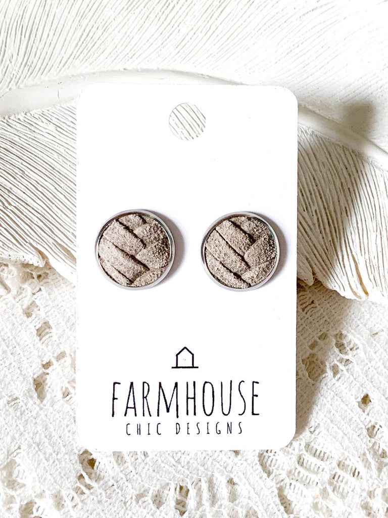 Farmhouse Chic Designs - Stonewash Braided Leather Stud Earrings