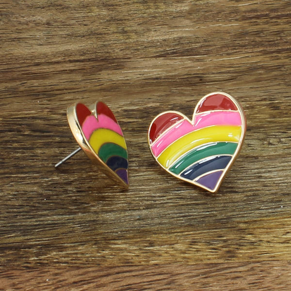 ZAD - Gold Rainbow Heart Post Earrings