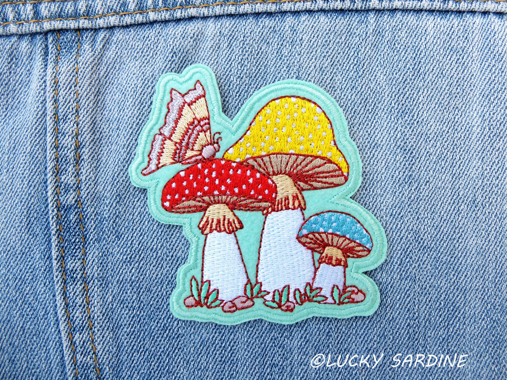 Lucky Sardine - Mushroom and Moth Embroidered Patch