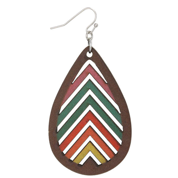 ZAD - Natural Rainbow Wood Teardrop Earrings