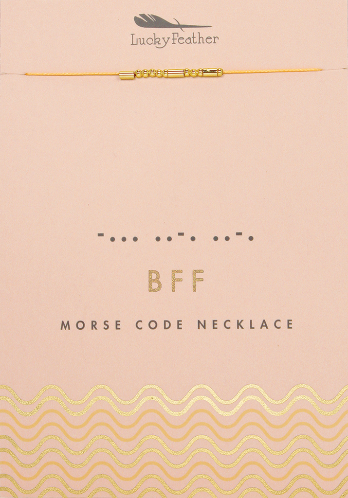 Lucky Feather - Morse Code Necklace - Gold - BFF