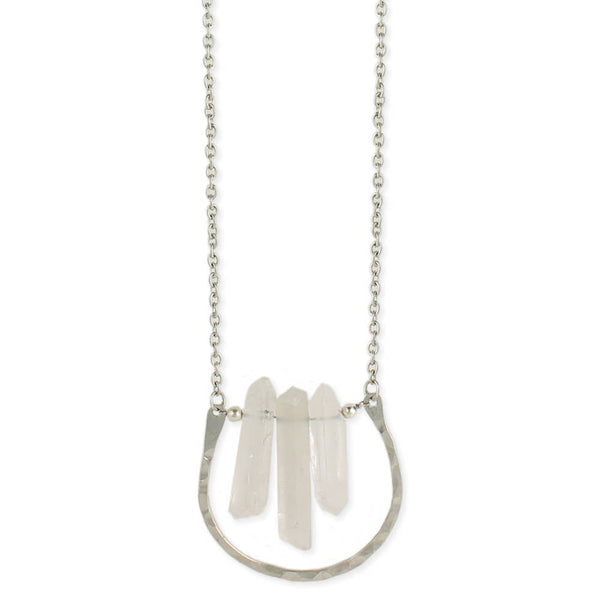 ZAD - Silver Hammered Horseshoe Stone Crystal Necklace