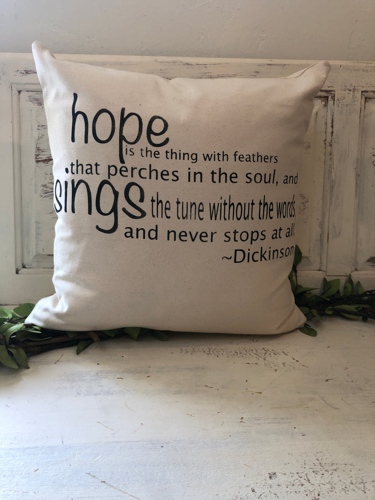 Hope perches in the soul 18" home decor, gift quote pillow