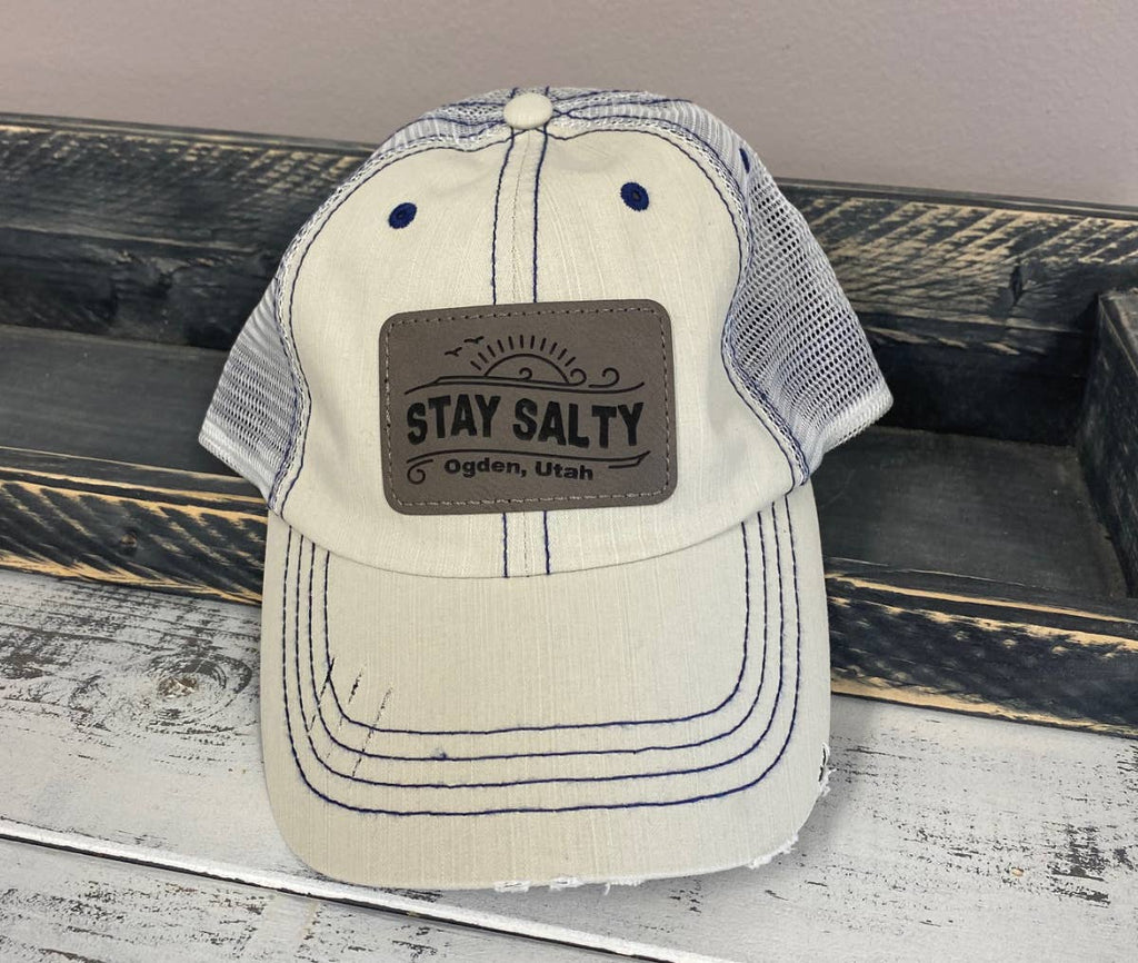 Quotable Life - Custom Stay Salty Leatherette Patch Engraved Trucker Hat