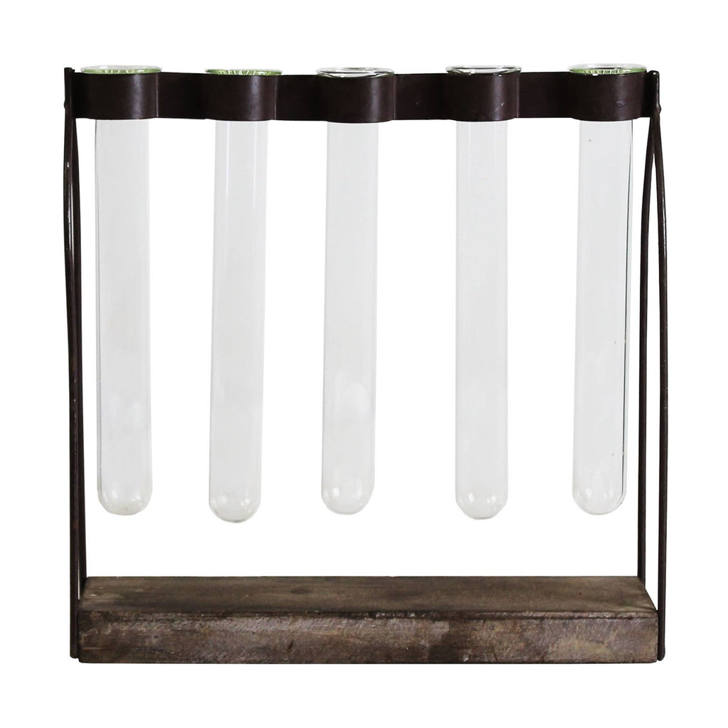 HomArt - Mirabelle Quintuple Tube Vase, Wood, Iron & Glass