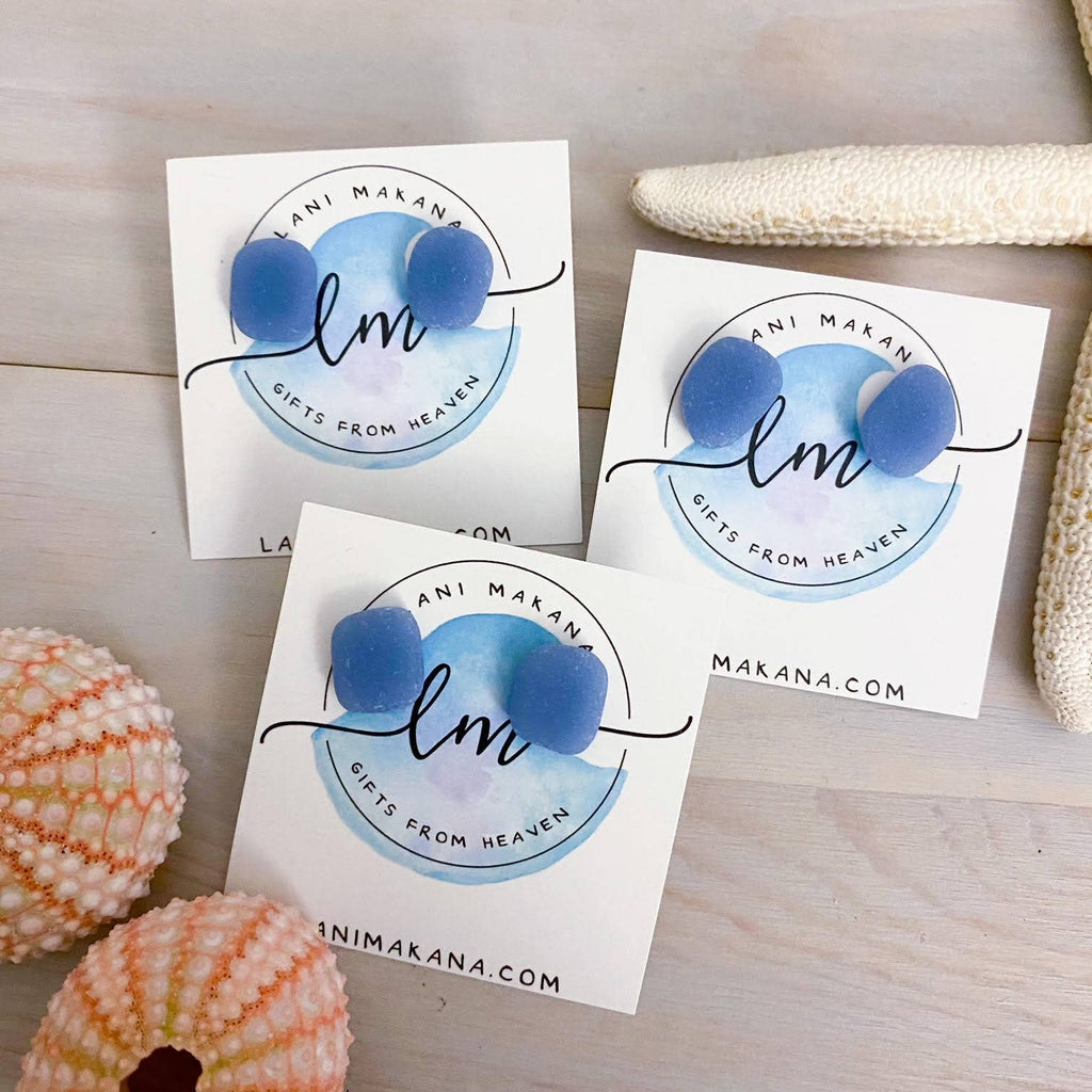 Lani Makana - Cornflower Sea Glass Stud Earrings