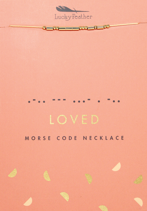 Lucky Feather - Morse Code Necklace - Gold - LOVED