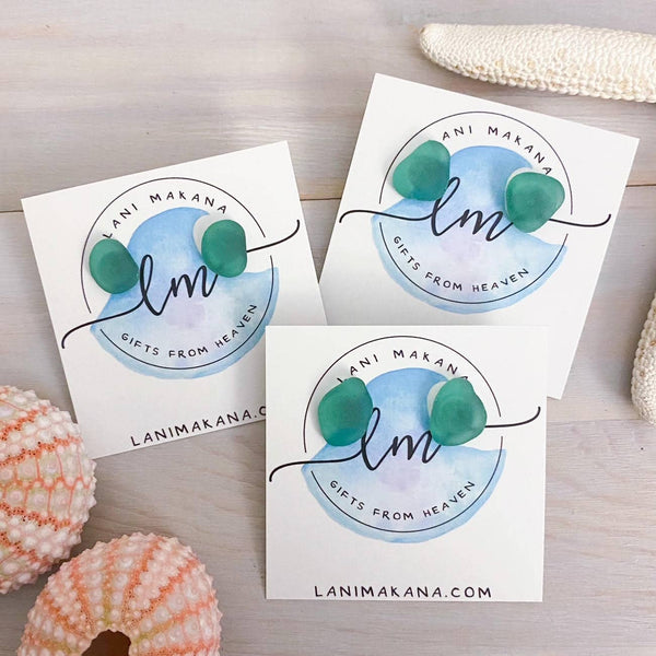 Lani Makana - Teal Sea Glass Stud Earrings