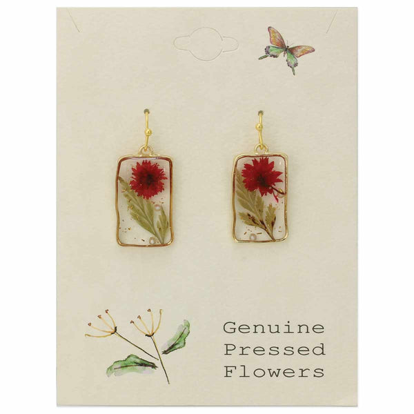 ZAD - Cottage Red Dried Flower Rectangle Earrings