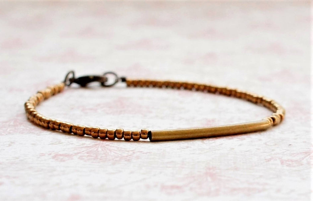 Sentimento - Bronze Seed Beads And Bronze Bar Bracelet