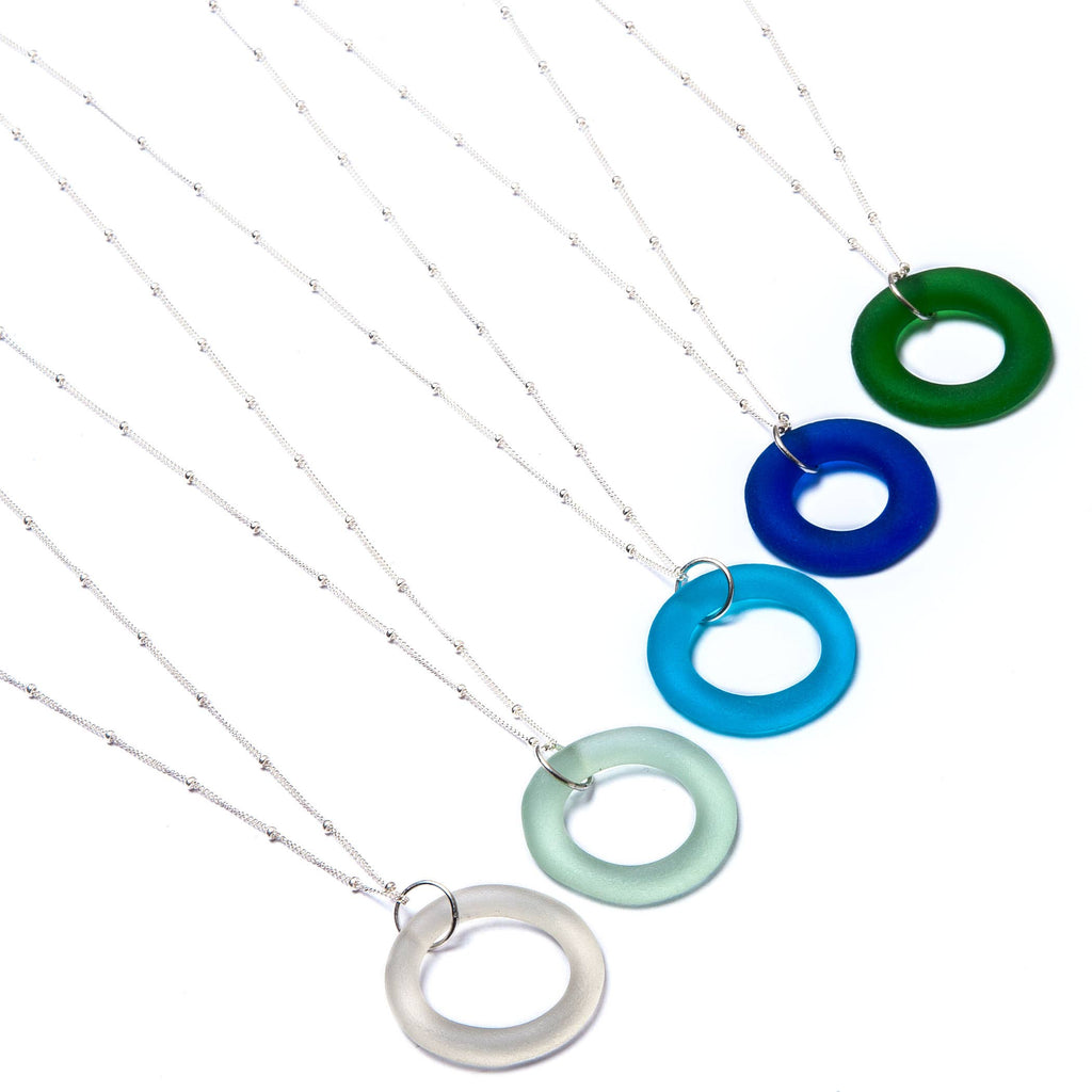 Smart Glass Recycled Jewelry - SET OF 6 Recycled Bottle Seaglass Style Necklace on Sterling