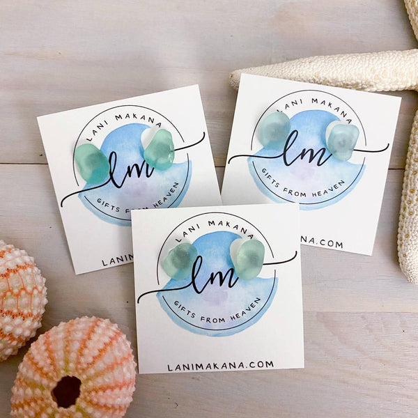 Lani Makana - Aqua Sea Glass Stud Earrings