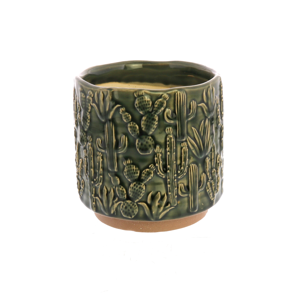 HomArt - Cactus Motif Cachepot, Ceramic - Sm - Green