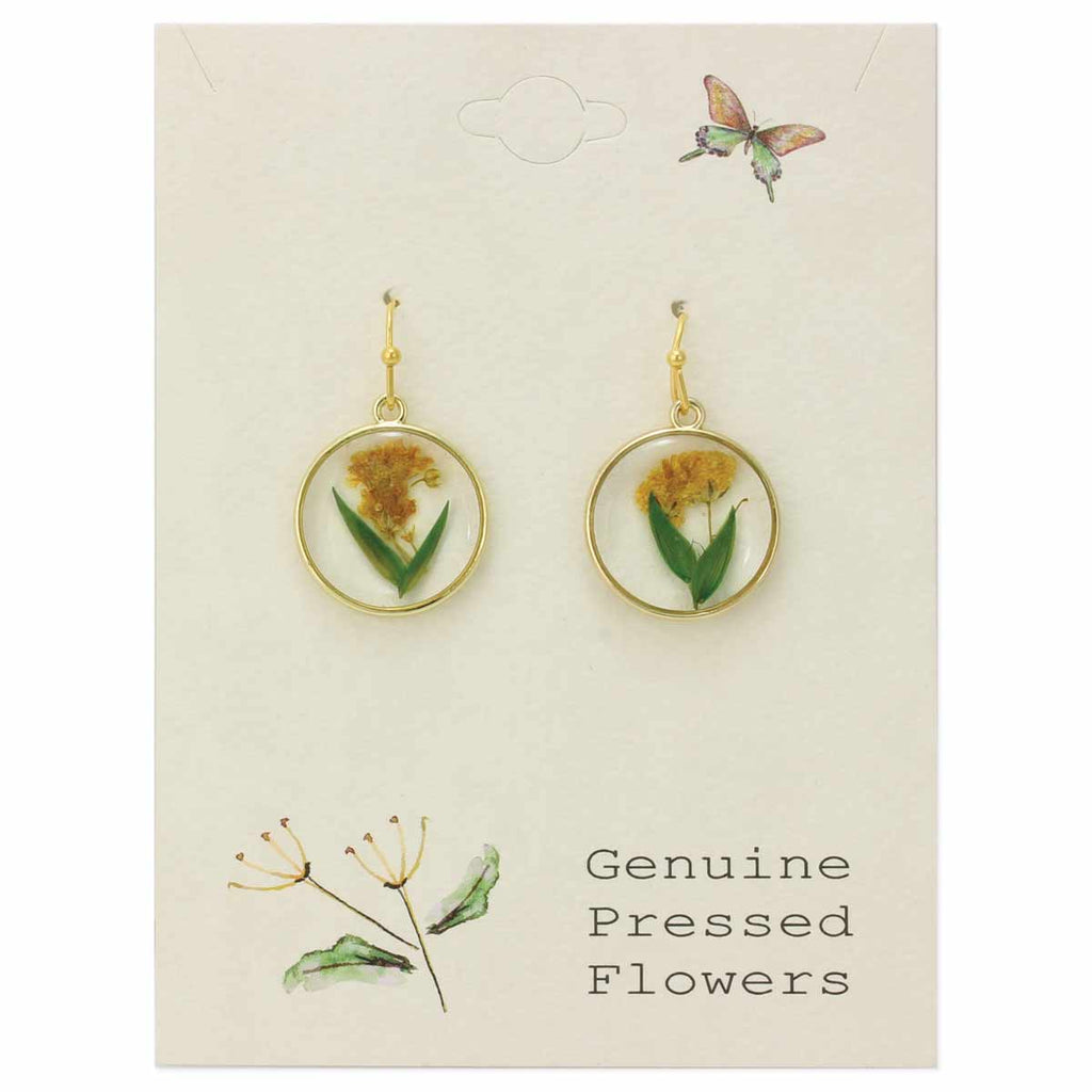 ZAD - Cottage Yellow Green Dried Flower Round Earrings