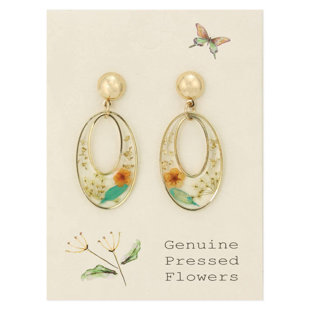 ZAD - Cottage Floral Oval Post Dried Flower Earrings