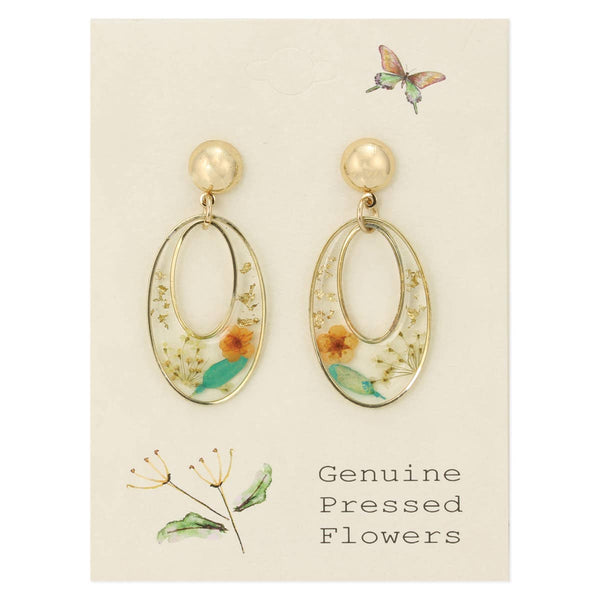 ZAD - Cottage Floral Oval Post Dried Flower Earrings