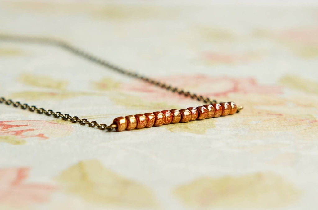 Sentimento - Gilded Red Beaded Bar Necklace