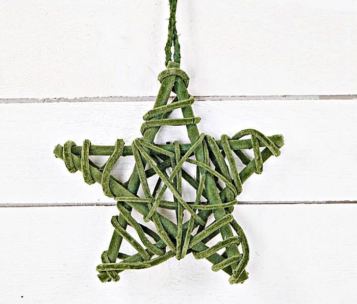 M10912- Velvet Flocked Twig Star-GREEN-