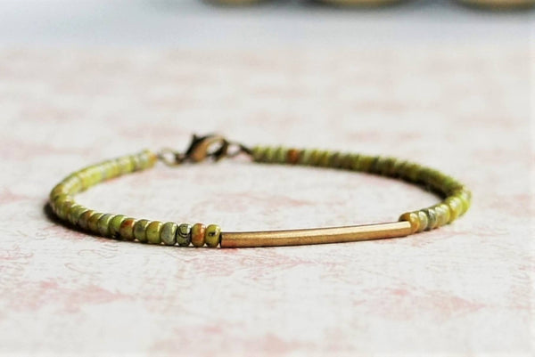 Sentimento - Olive Green Bronze Bar Bracelet