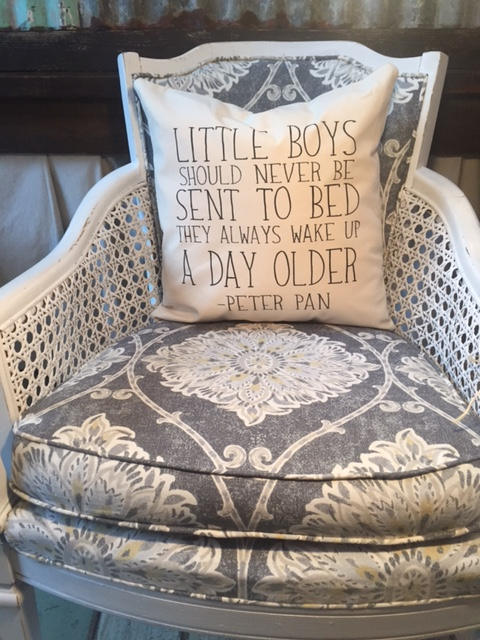 Little Boys peter pan quote 18" home decor, gift quote pillow