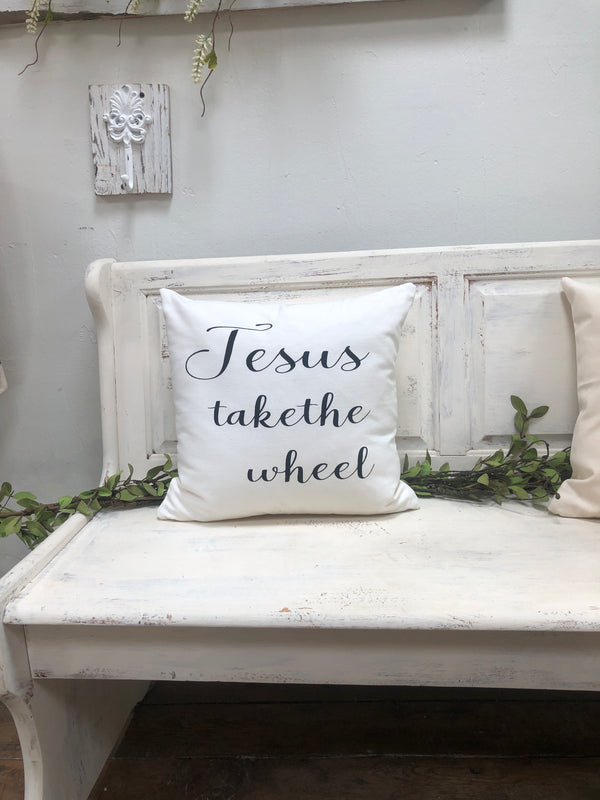 Jesus take the wheel pillow, 18" home decor, gift quote pillow