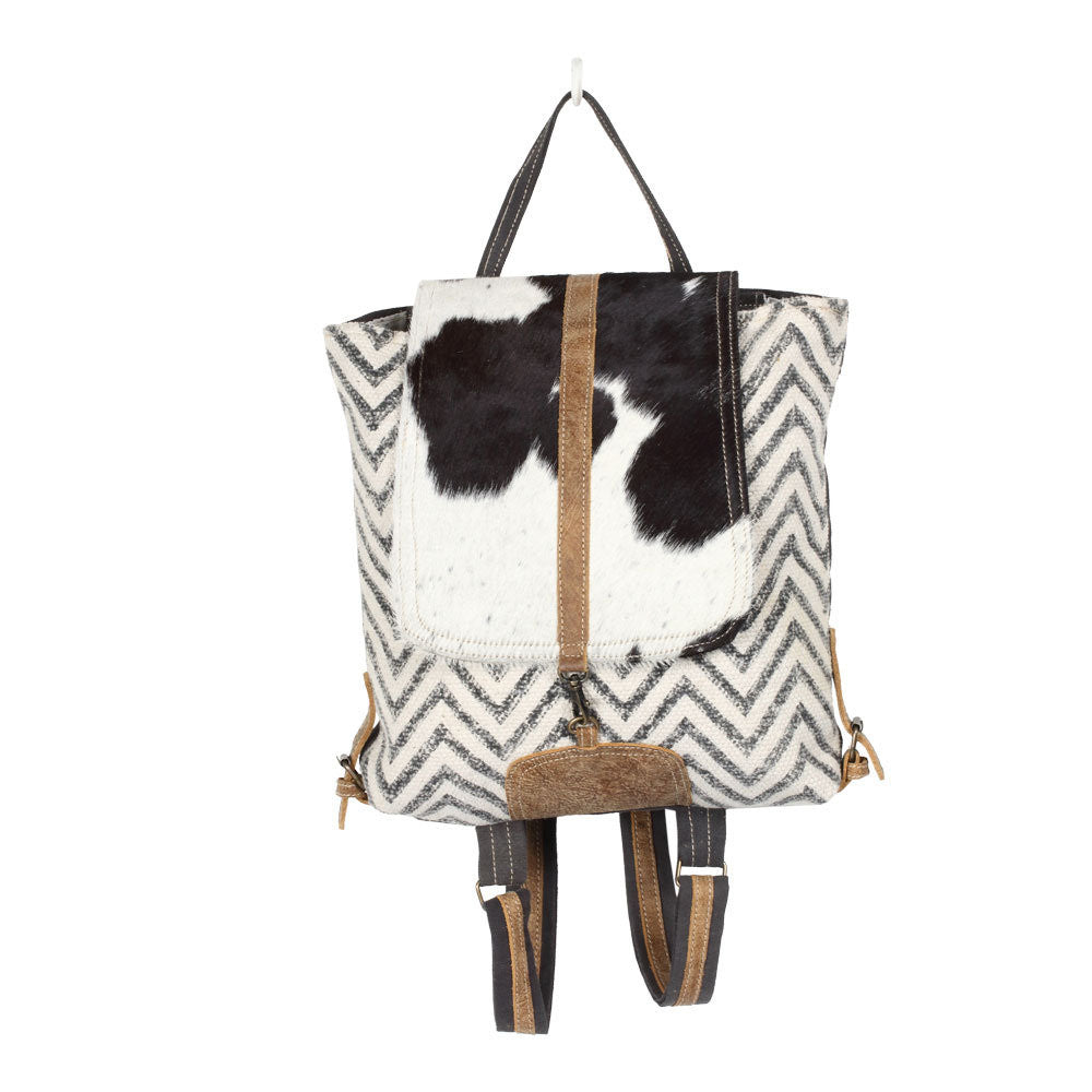 Chevron canvas and leather backpack